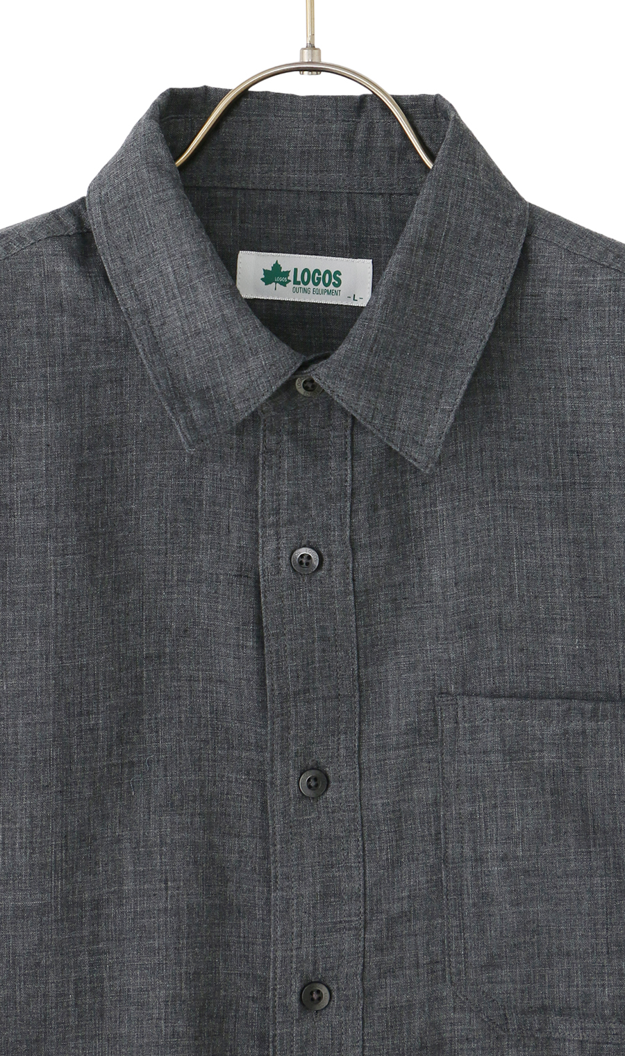 ダブルガーゼデニム調半袖シャツ【LOGOS】 チャコール M