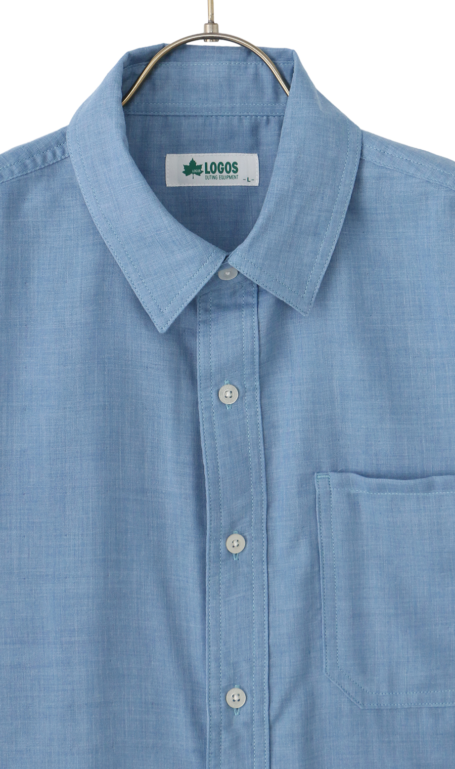 ダブルガーゼデニム調半袖シャツ【LOGOS】 サックス M