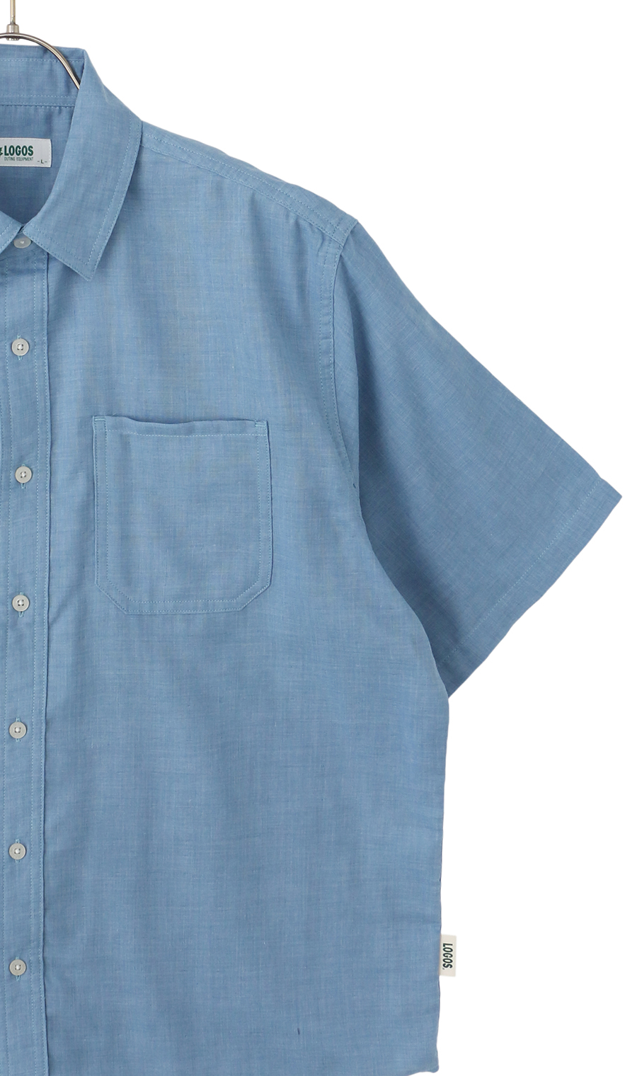 ダブルガーゼデニム調半袖シャツ【LOGOS】 サックス M