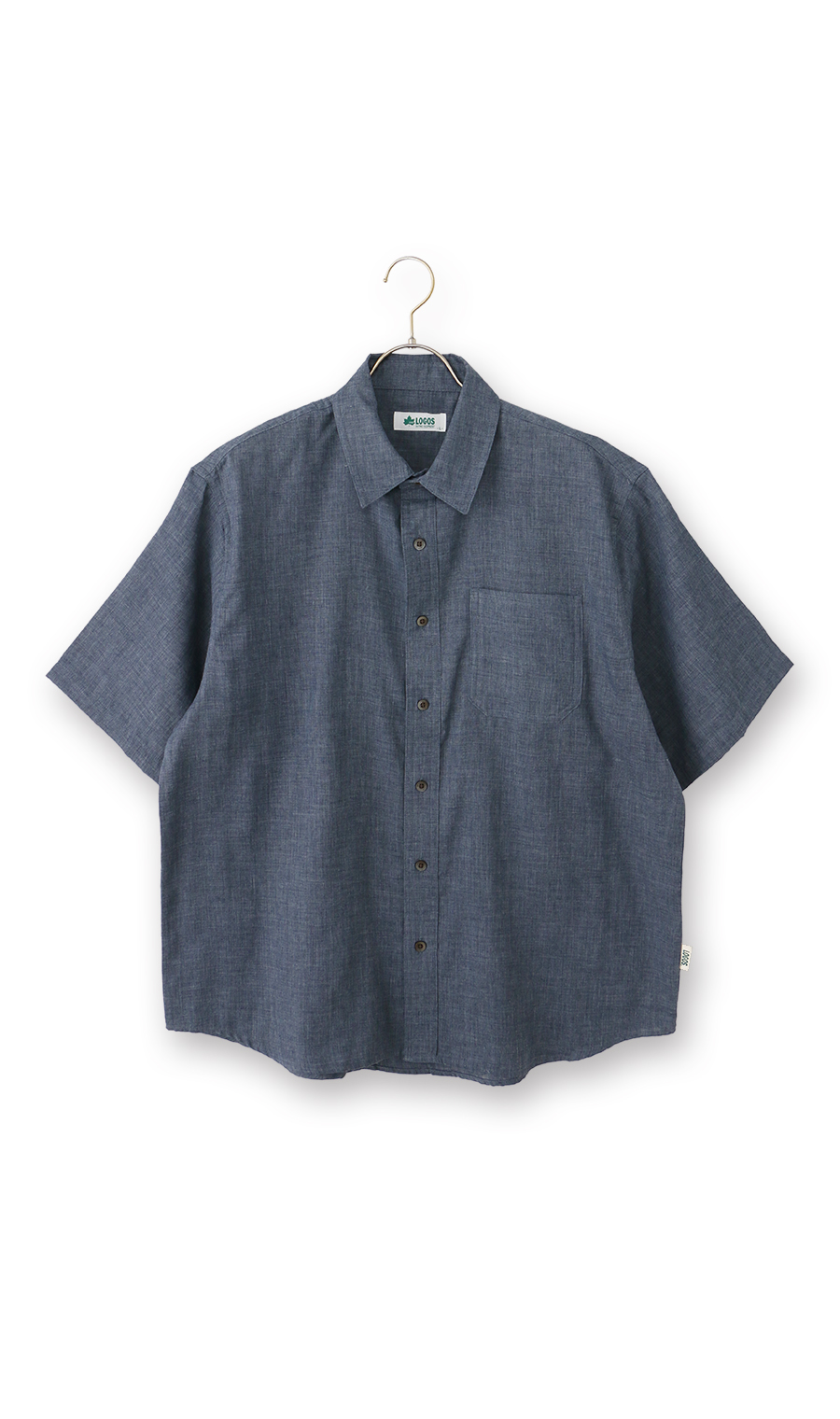 ダブルガーゼデニム調半袖シャツ【LOGOS】 ネイビー M