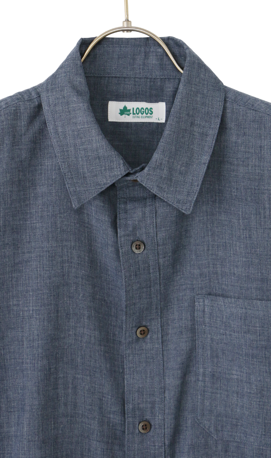 ダブルガーゼデニム調半袖シャツ【LOGOS】 ネイビー M