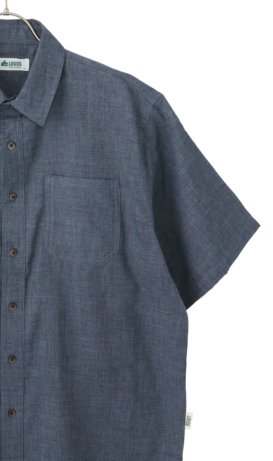 ダブルガーゼデニム調半袖シャツ【LOGOS】 ネイビー M