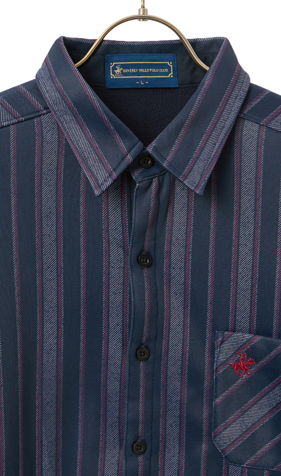 裏フリースプリント柄オーバーシャツ【BEVERLY HILLS POLO CLUB】 ネイビー M
