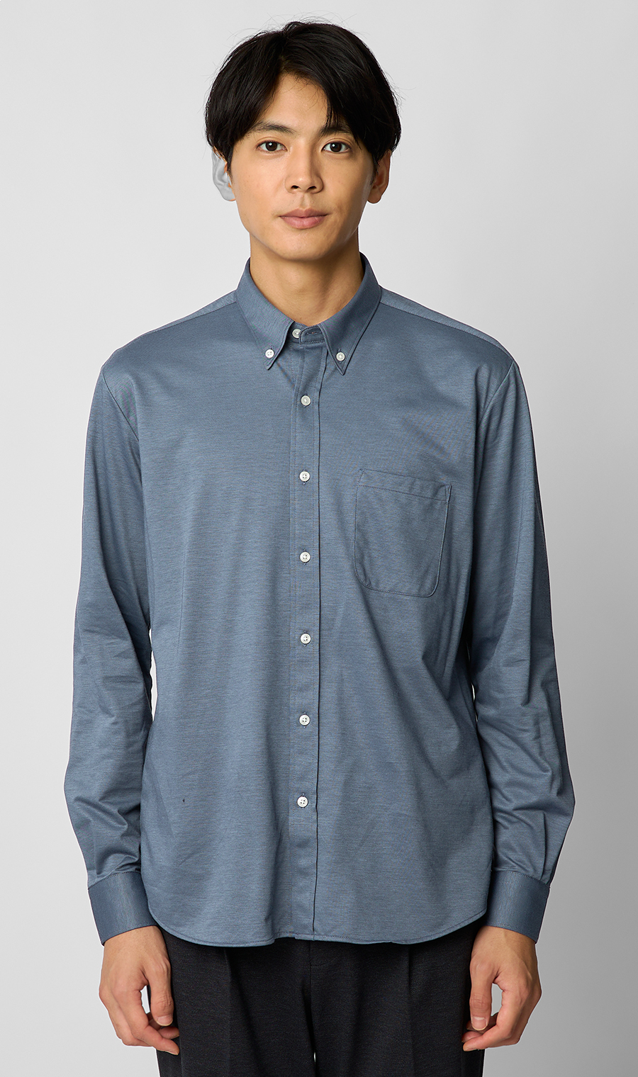 ボタンダウンニットシャツ【長袖】【ALTIMA premium】 ネイビー S