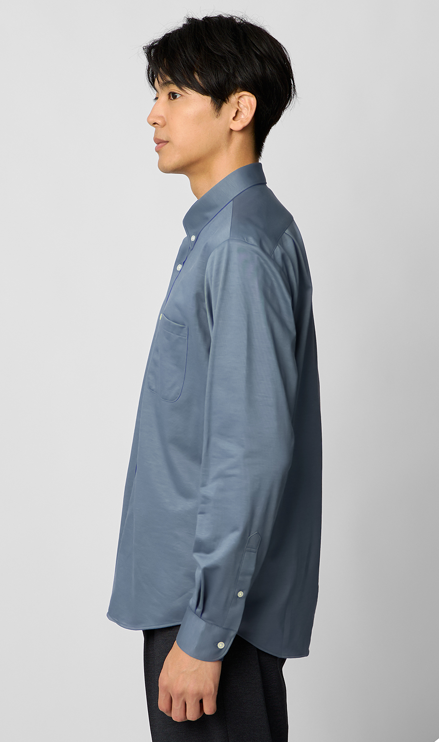 ボタンダウンニットシャツ【長袖】【ALTIMA premium】 ネイビー S