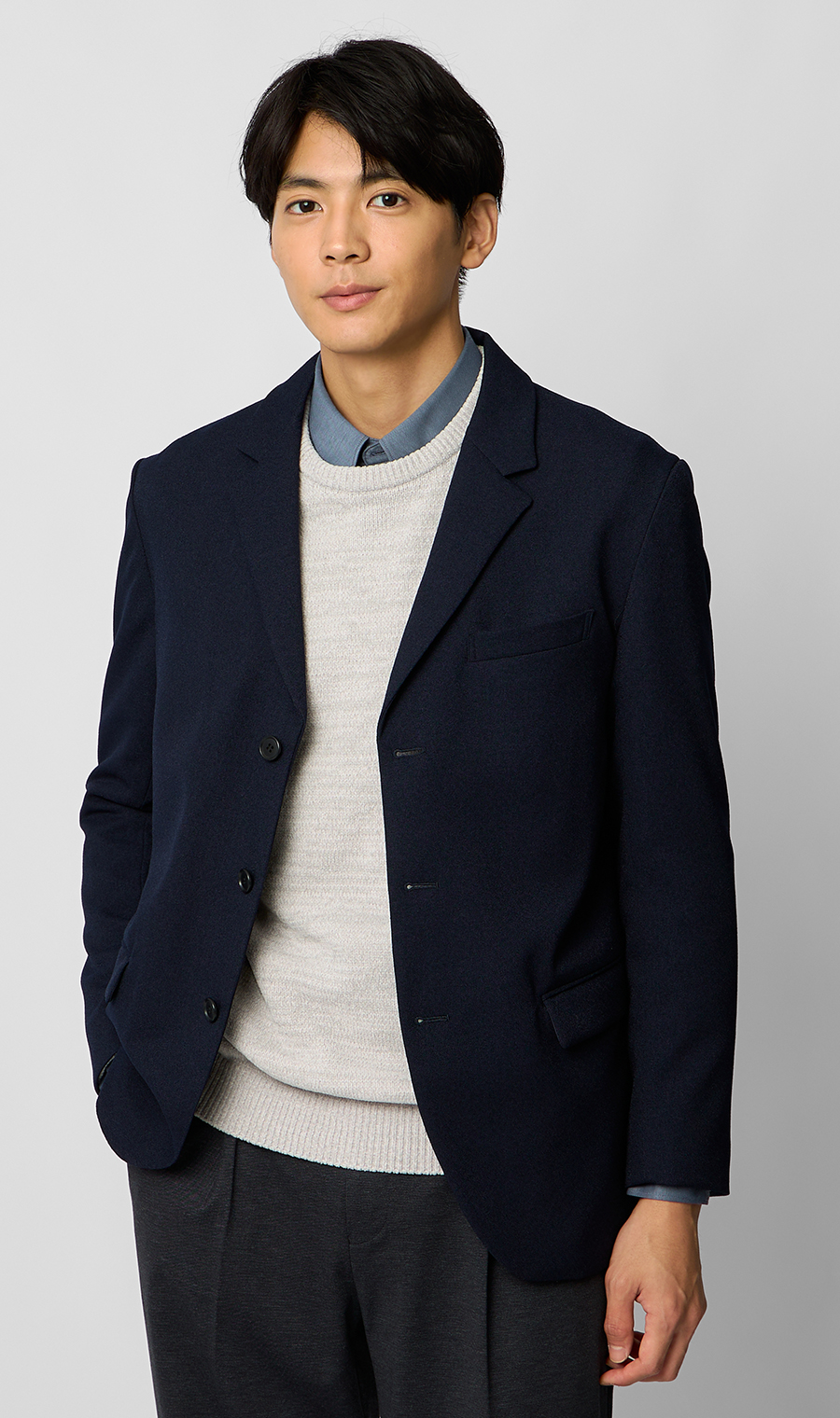 ボタンダウンニットシャツ【長袖】【ALTIMA premium】 ネイビー S