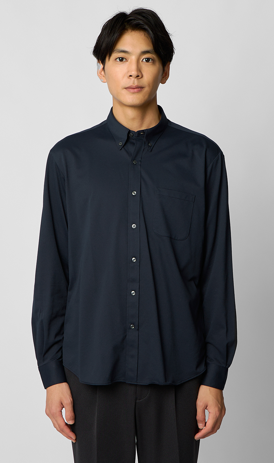 ボタンダウンニットシャツ【長袖】【ALTIMA premium】 ネイビー S