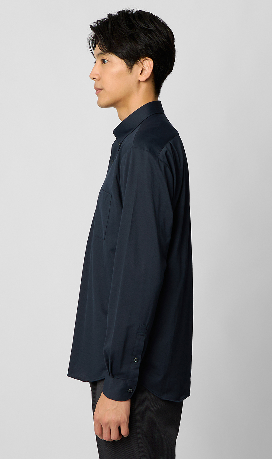 ボタンダウンニットシャツ【長袖】【ALTIMA premium】 ネイビー S