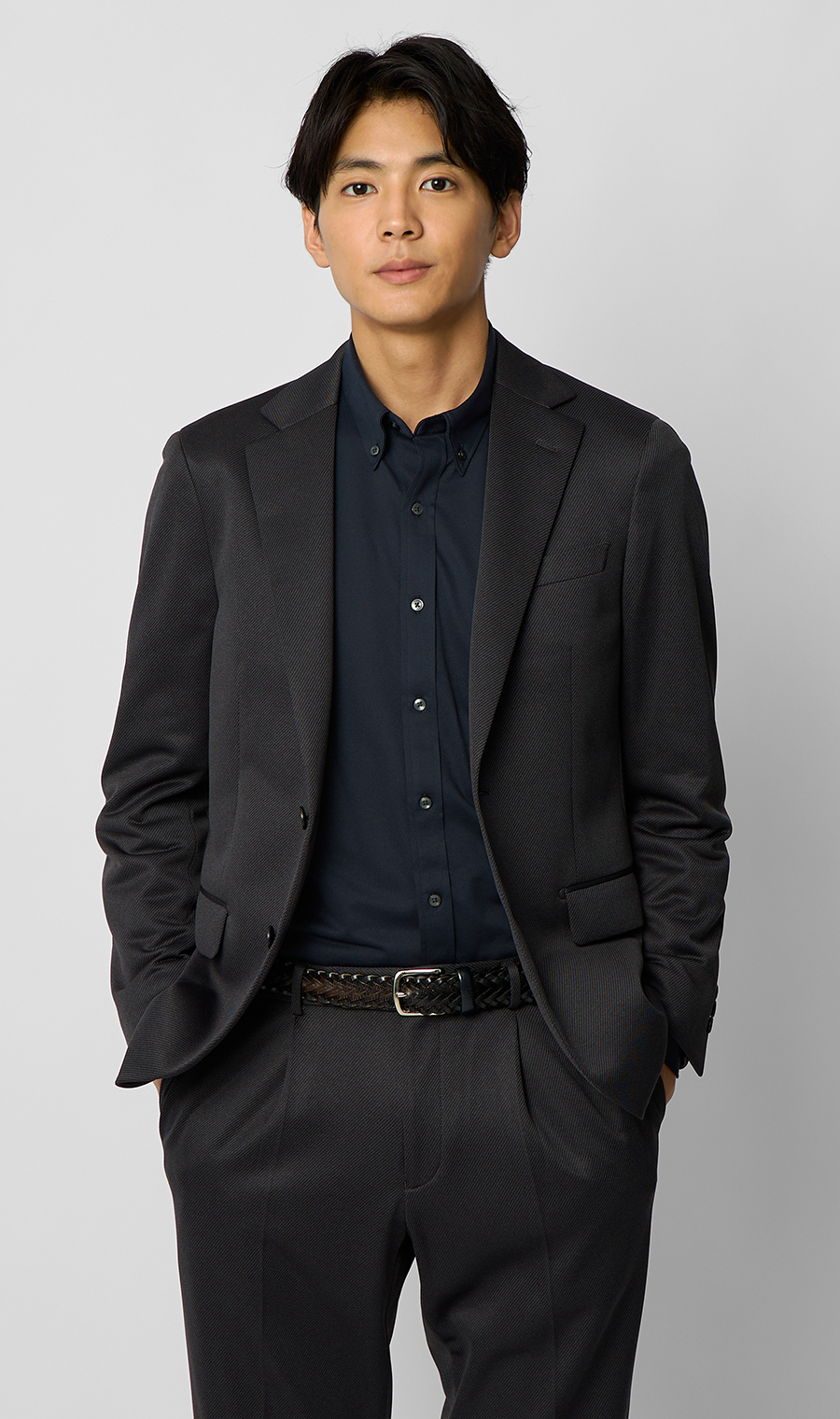 ボタンダウンニットシャツ【長袖】【ALTIMA premium】 ネイビー S