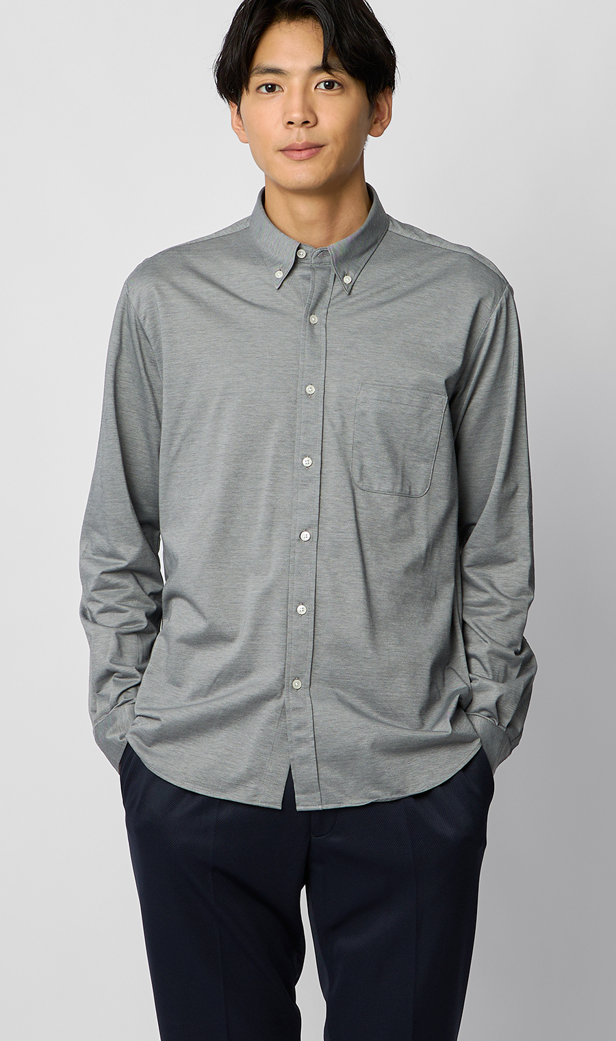 ボタンダウンニットシャツ【長袖】【ALTIMA premium】 グレー S
