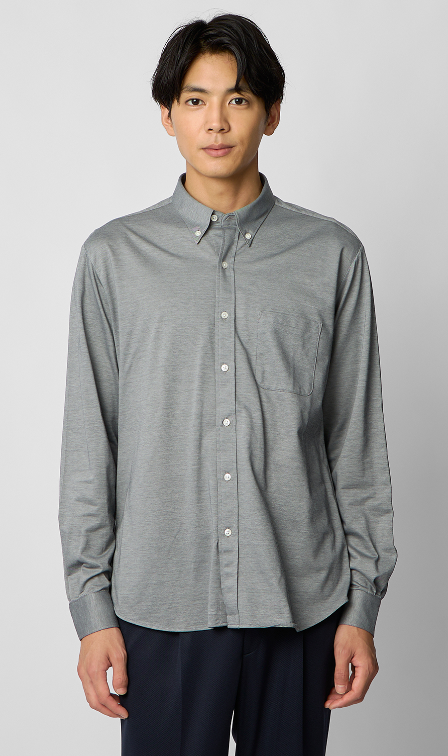 ボタンダウンニットシャツ【長袖】【ALTIMA premium】 グレー S
