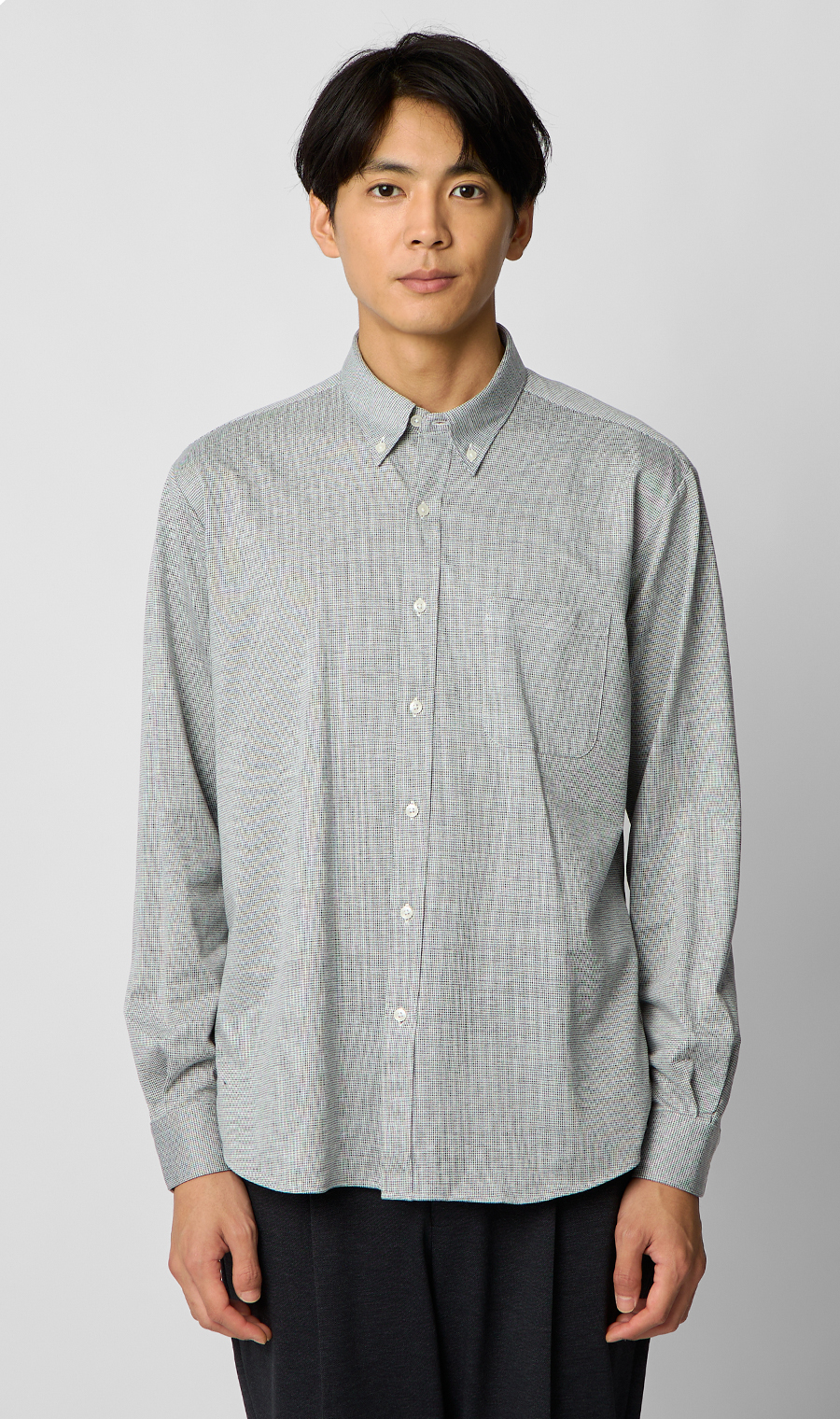 ボタンダウンニットシャツ【長袖】【ALTIMA premium】 ライトグレー S