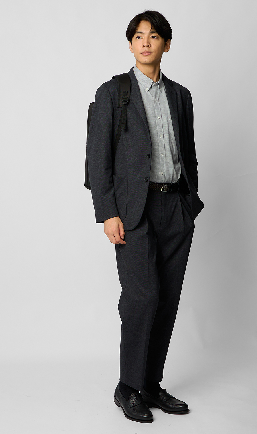 ボタンダウンニットシャツ【長袖】【ALTIMA premium】 ライトグレー S