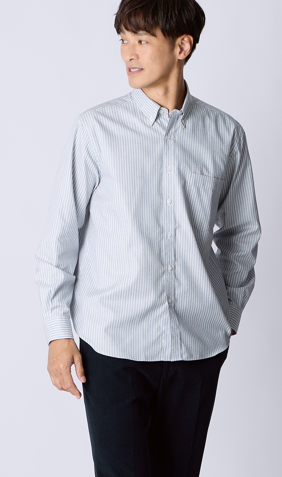 メランジボタンダウンシャツ ライトグレー S