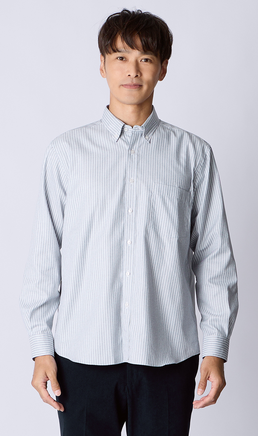 メランジボタンダウンシャツ ライトグレー S