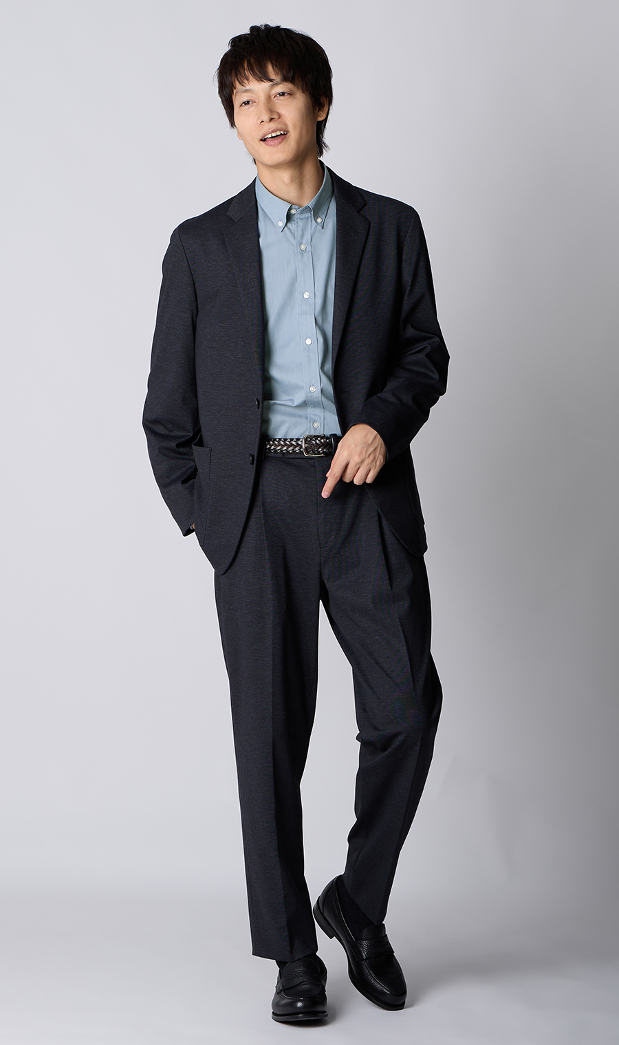 ボタンダウンシャツ【長袖】【EASYCARE】 サックス S