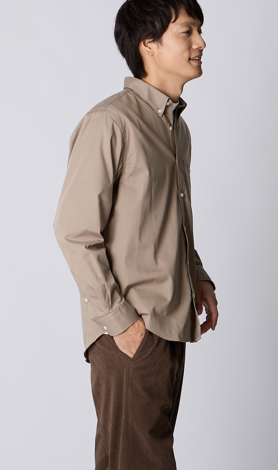 ボタンダウンシャツ【長袖】【EASYCARE】 ベージュ S