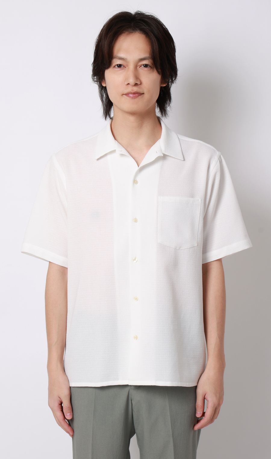 リネンライクオープンカラーシャツ【半袖】【Reflax】 ホワイト S