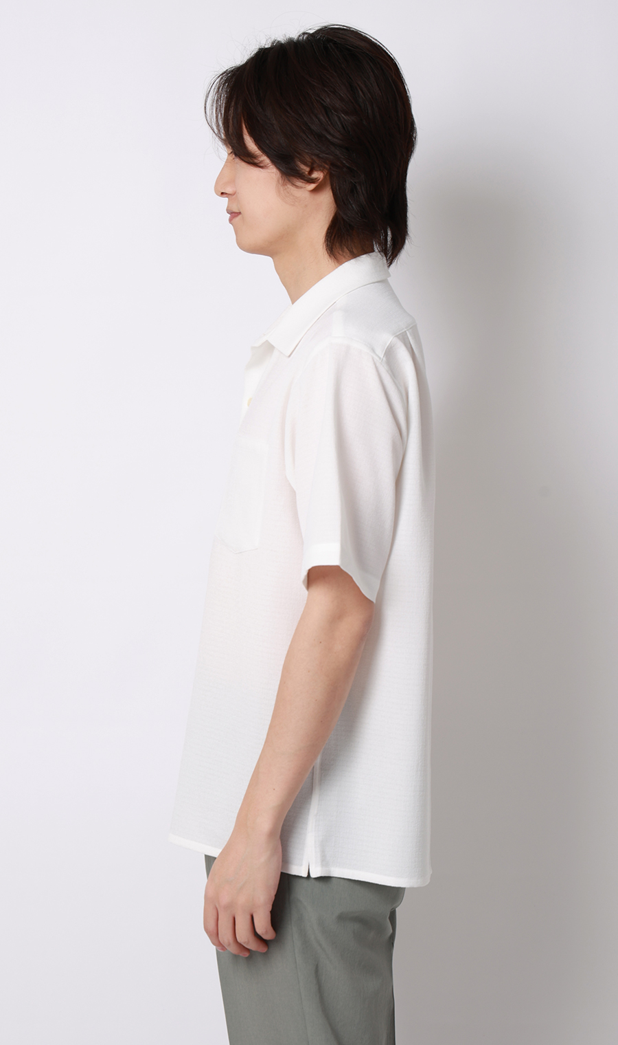 リネンライクオープンカラーシャツ【半袖】【Reflax】 ホワイト S