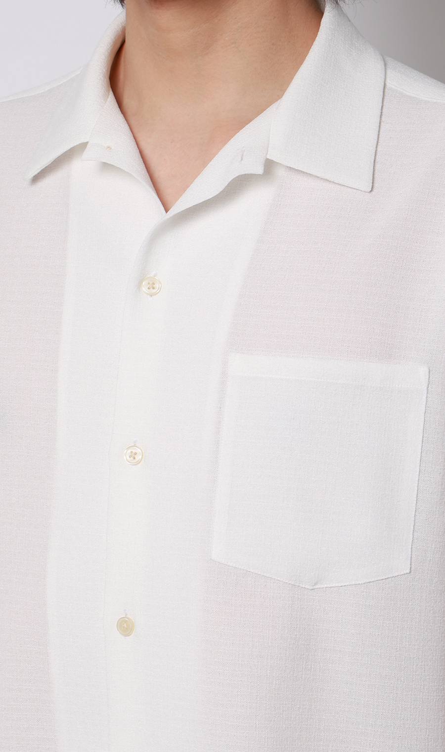 リネンライクオープンカラーシャツ【半袖】【Reflax】 ホワイト S