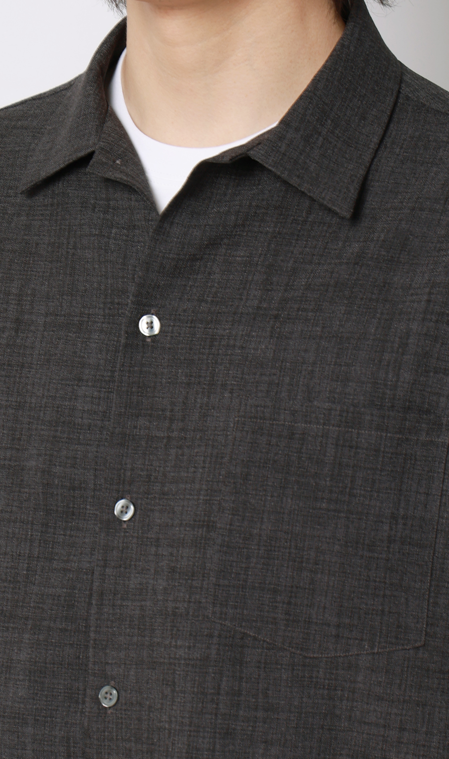 リネンライクオープンカラーシャツ【半袖】【Reflax】 チャコール S