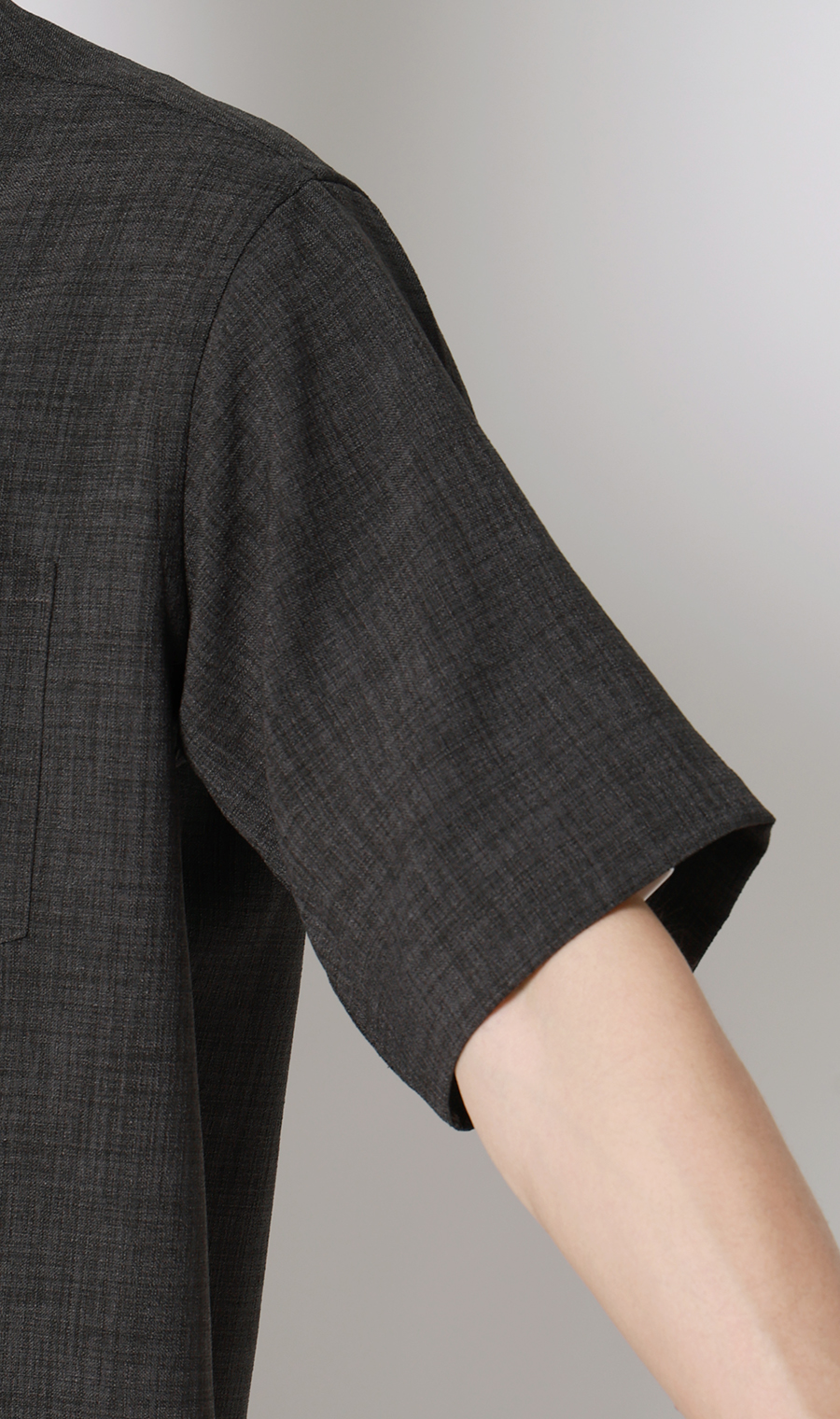 リネンライクオープンカラーシャツ【半袖】【Reflax】 チャコール S