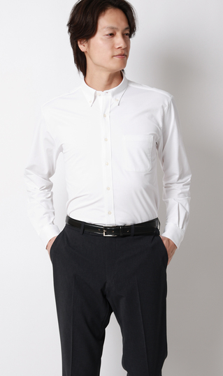 ボタンダウンニットシャツ【長袖】【ALTIMA premium PURE WHITE】