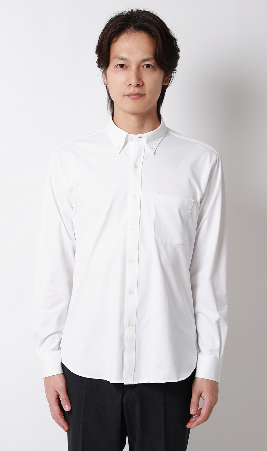 ボタンダウンニットシャツ【長袖】【ALTIMA premium PURE WHITE】 ホワイト S