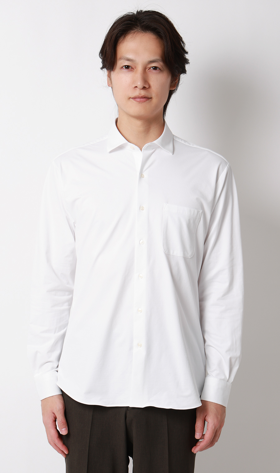 ワイドカラーニットシャツ【長袖】【ALTIMA premium PURE WHITE】 ホワイト S