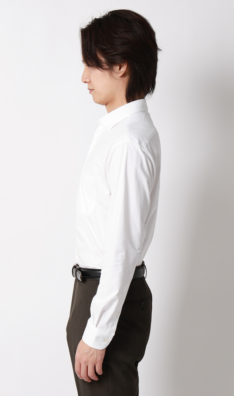 ワイドカラーニットシャツ【長袖】【ALTIMA premium PURE WHITE】 ホワイト S