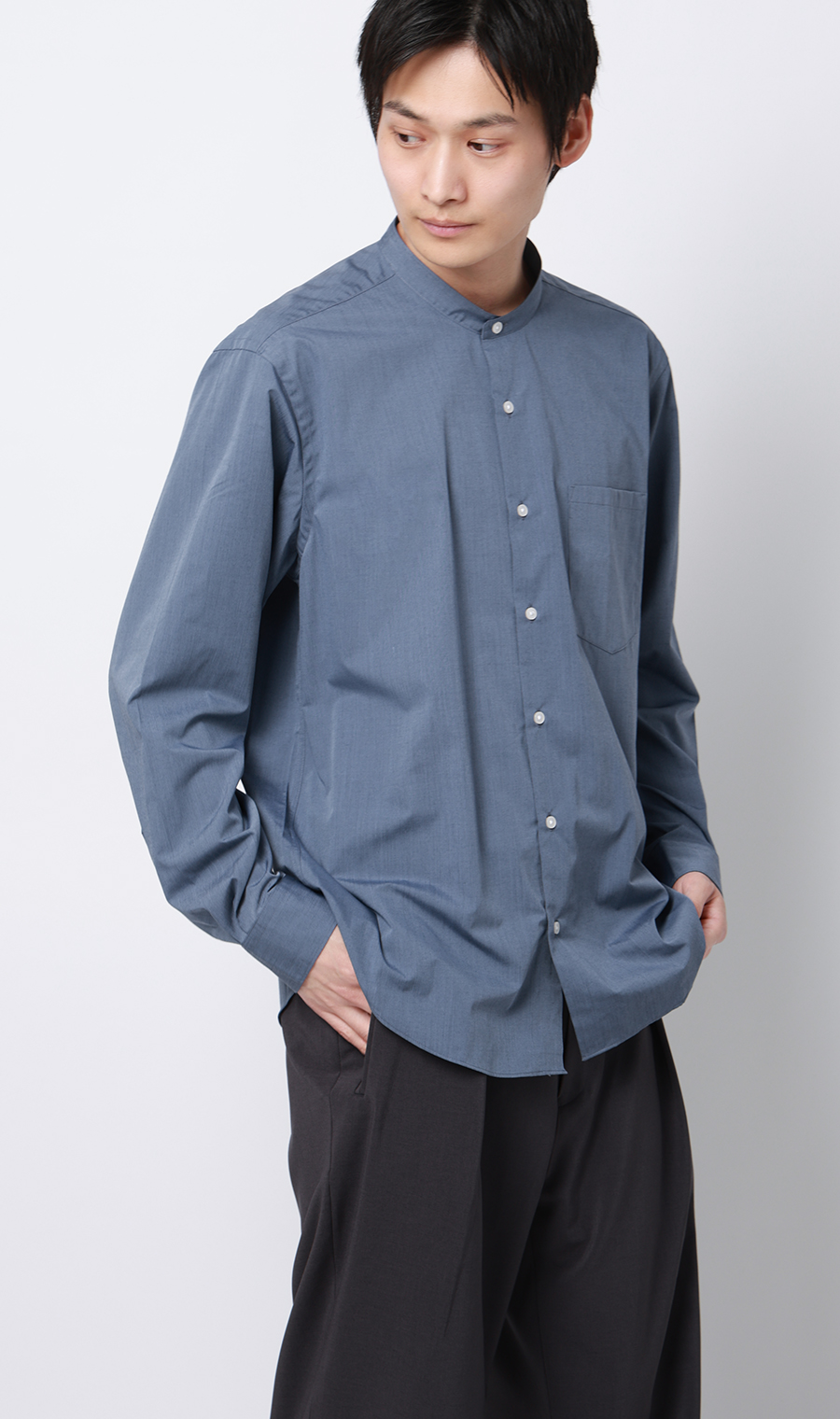 バンドカラーシャツ【長袖】 サックス S