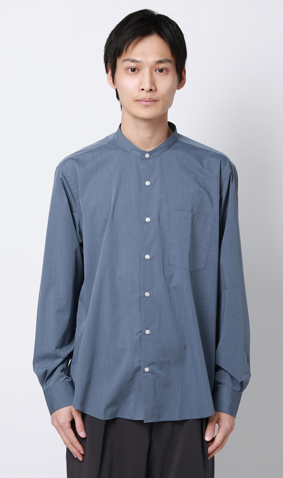 バンドカラーシャツ【長袖】 サックス S