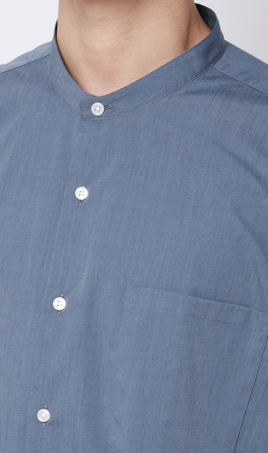 バンドカラーシャツ【長袖】 サックス S