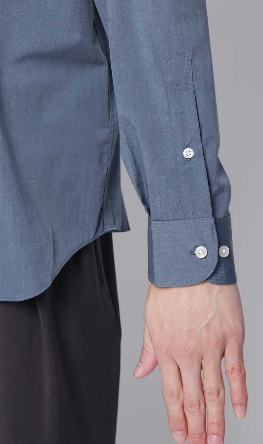 バンドカラーシャツ【長袖】 サックス S