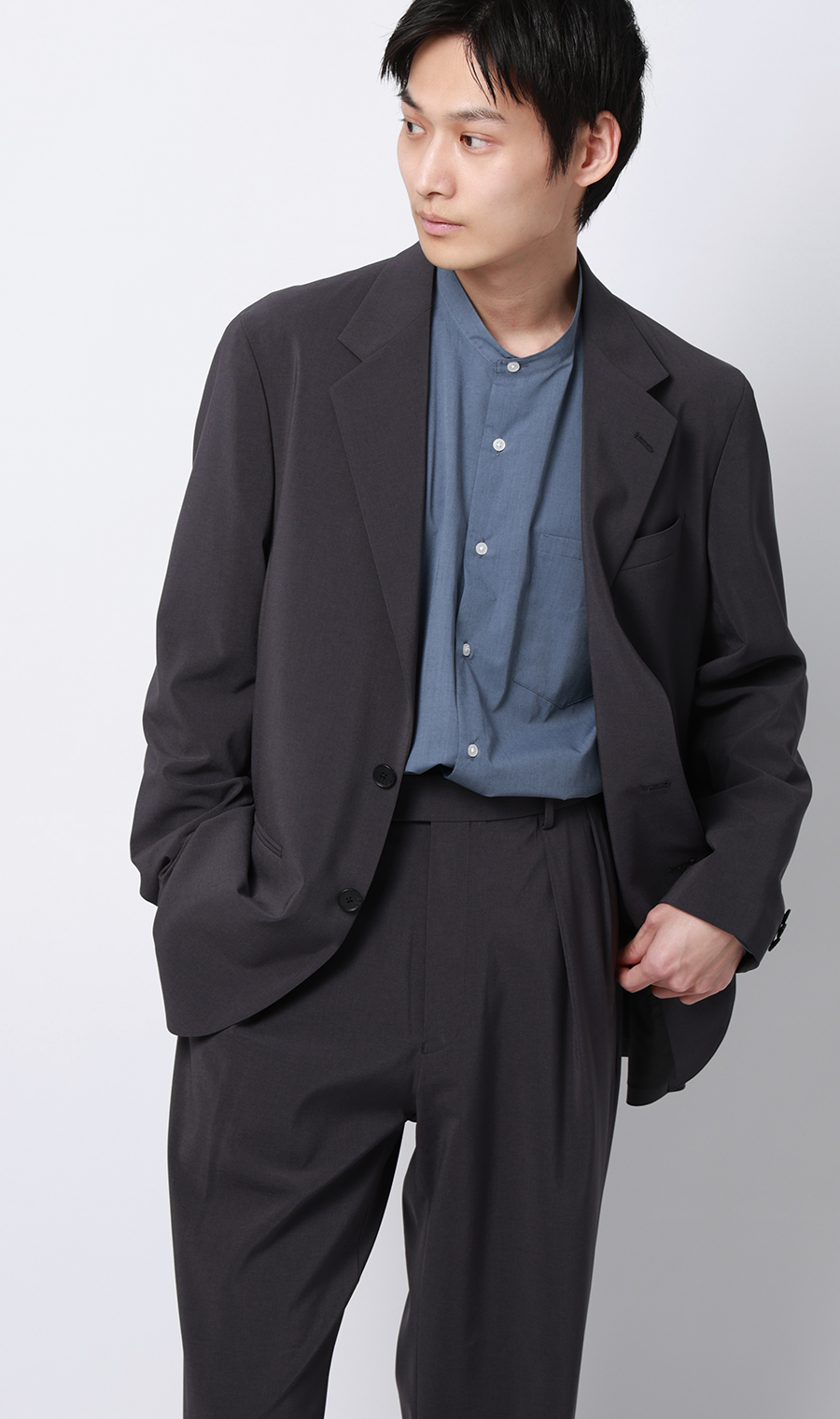 バンドカラーシャツ【長袖】 サックス S