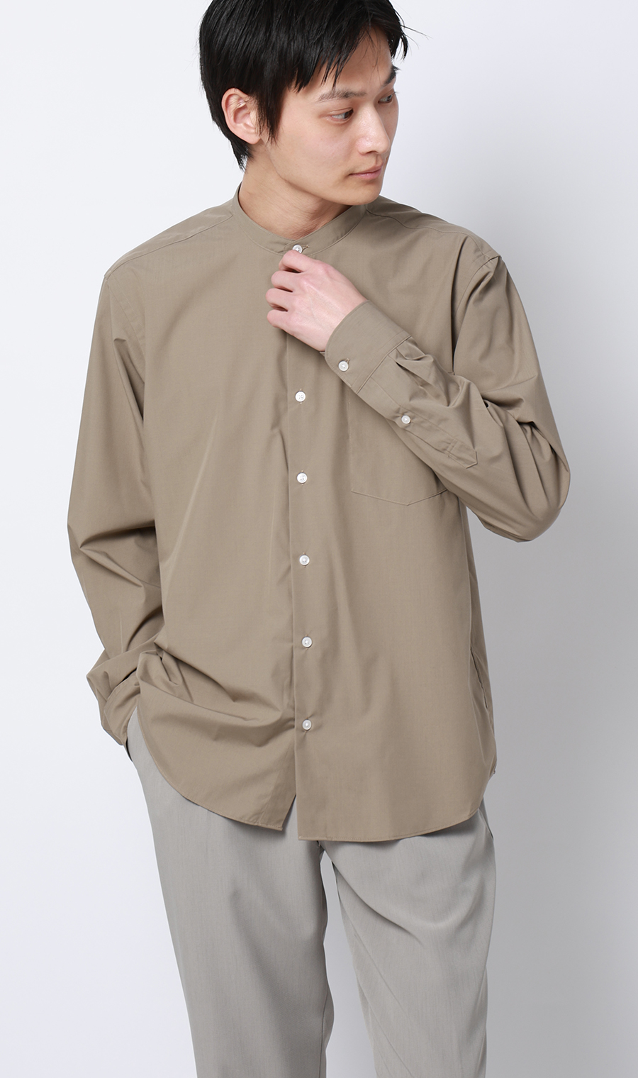 バンドカラーシャツ【長袖】 ベージュ S