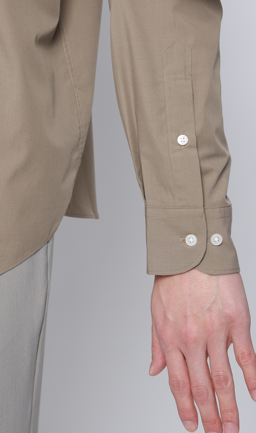 バンドカラーシャツ【長袖】 ベージュ S