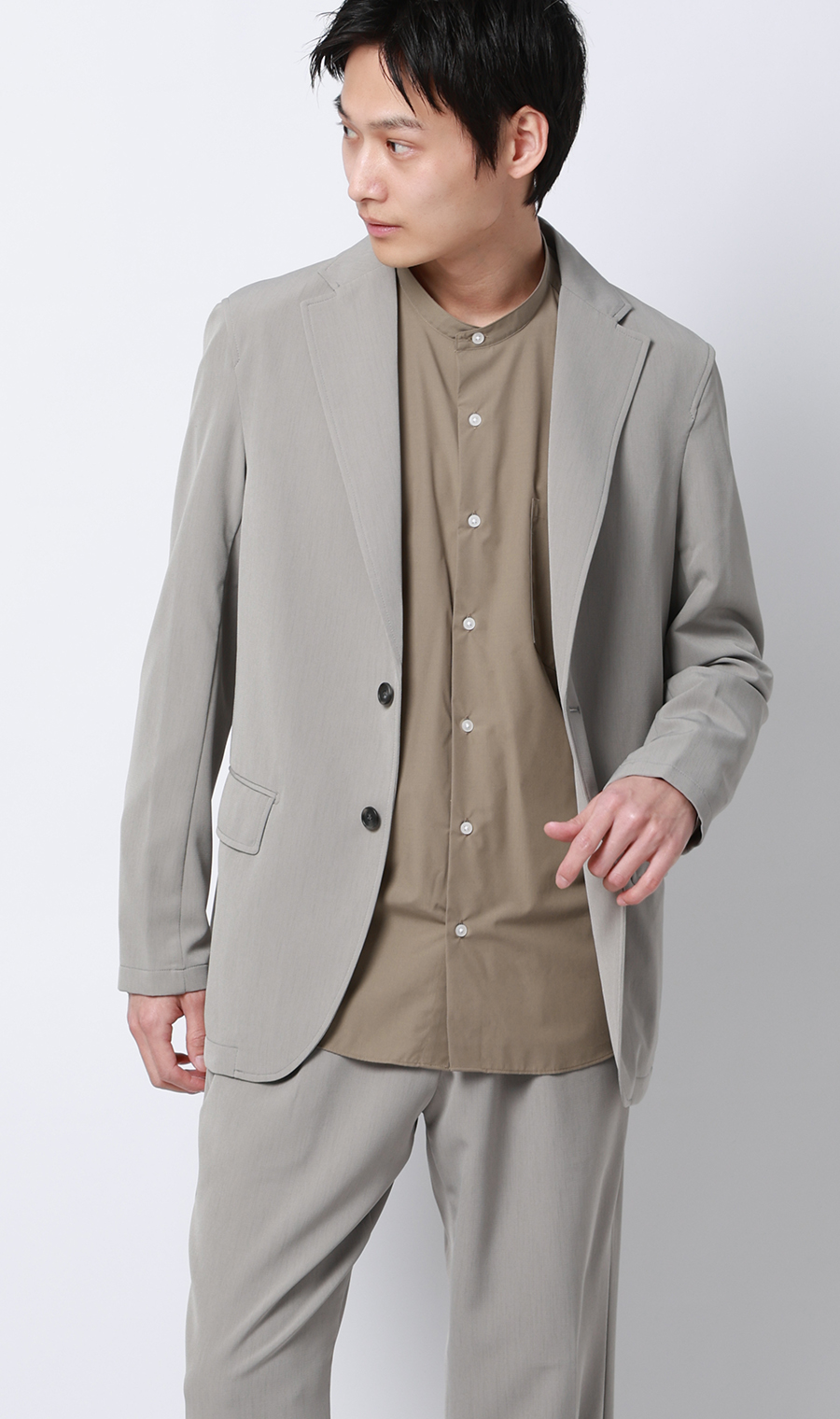 バンドカラーシャツ【長袖】 ベージュ S