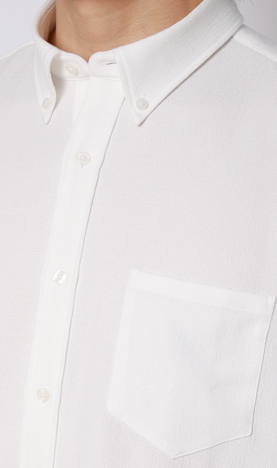 リネンライクボタンダウンシャツ【7分袖】【Reflax】 ホワイト S