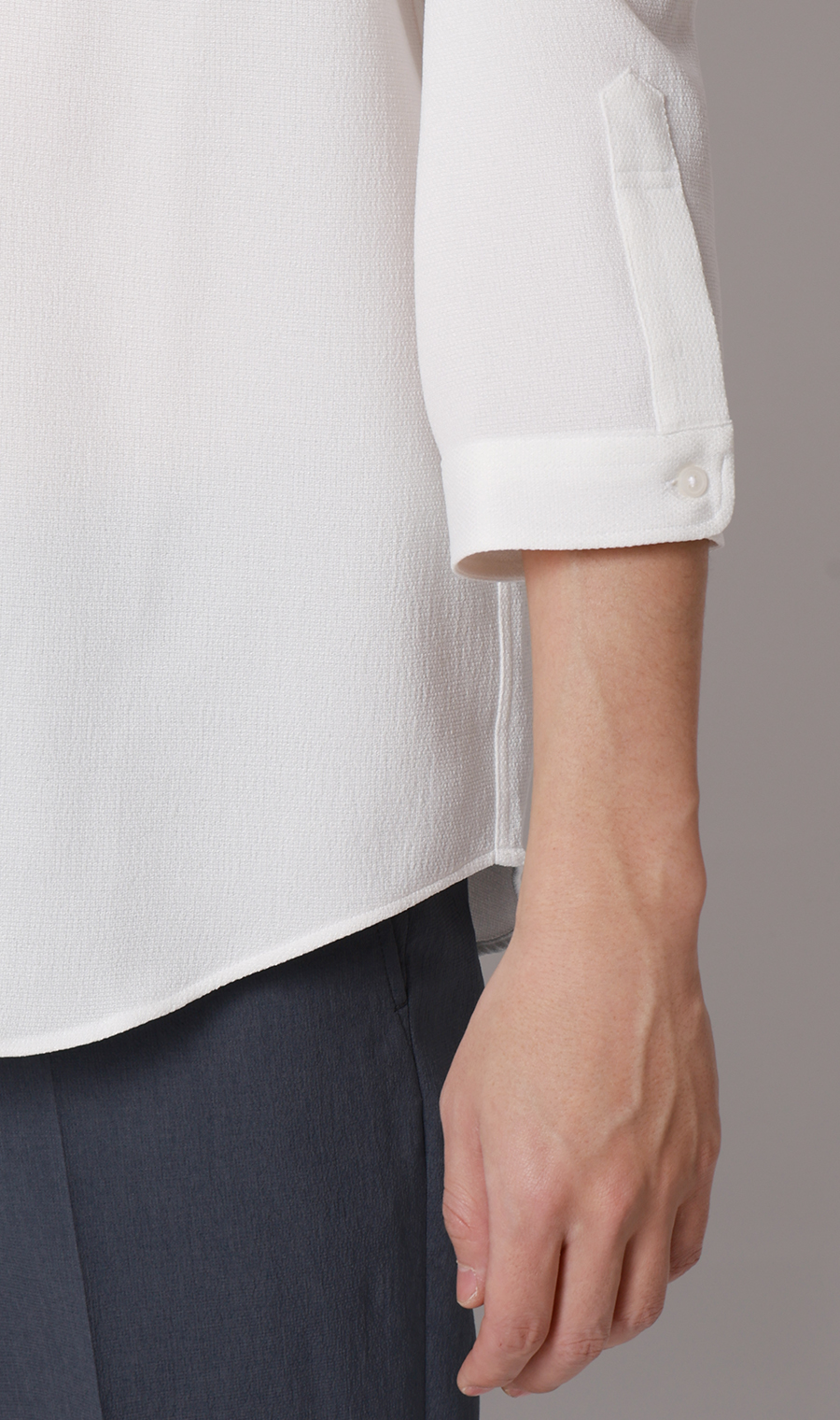 リネンライクボタンダウンシャツ【7分袖】【Reflax】 ホワイト S