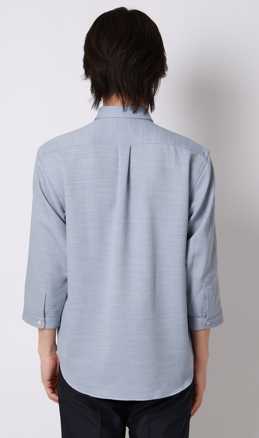 リネンライクボタンダウンシャツ【7分袖】【Reflax】 ブルー S