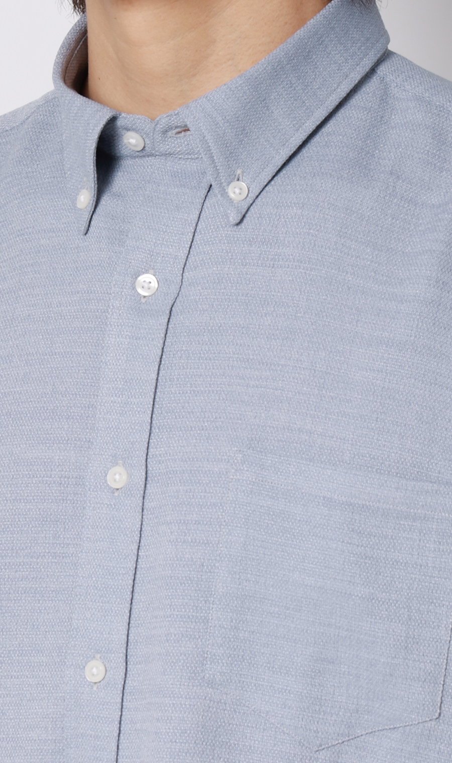 リネンライクボタンダウンシャツ【7分袖】【Reflax】 ブルー S