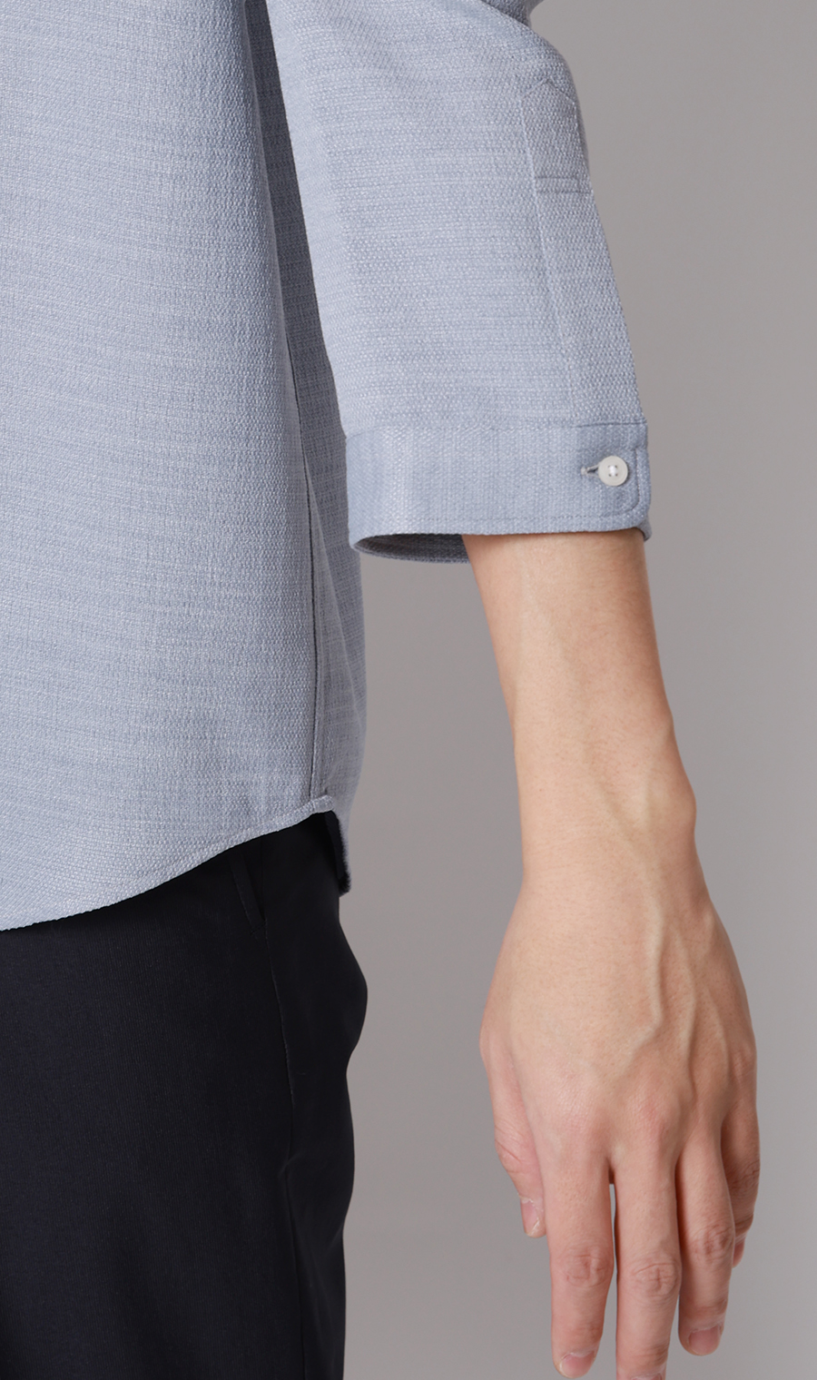 リネンライクボタンダウンシャツ【7分袖】【Reflax】 ブルー S