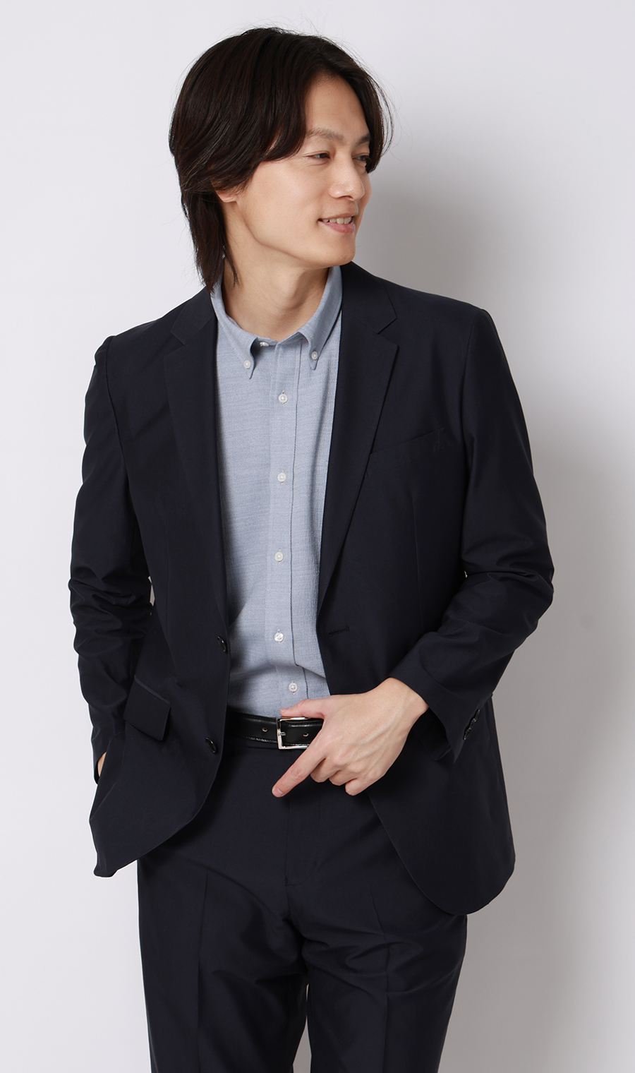 リネンライクボタンダウンシャツ【7分袖】【Reflax】 ブルー S