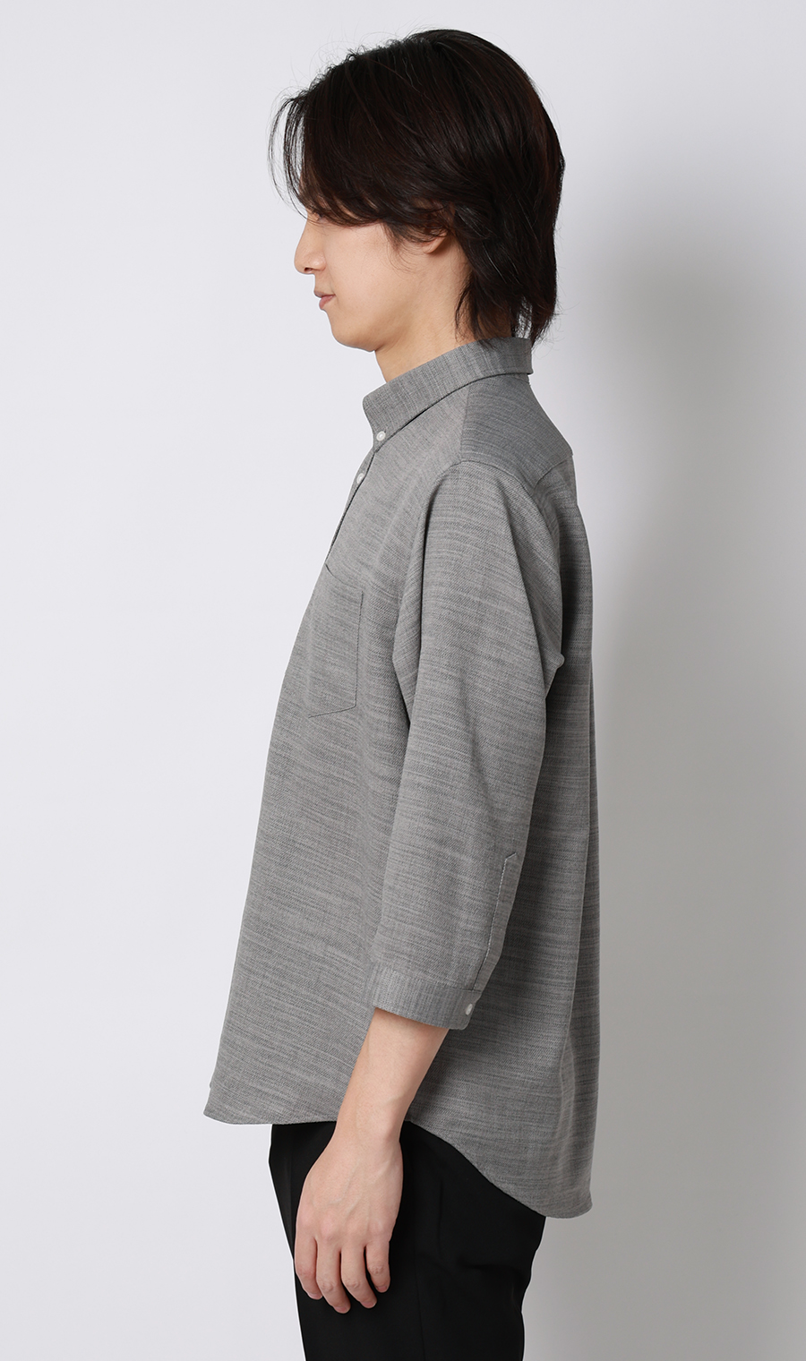 リネンライクボタンダウンシャツ【7分袖】【Reflax】 グレー S