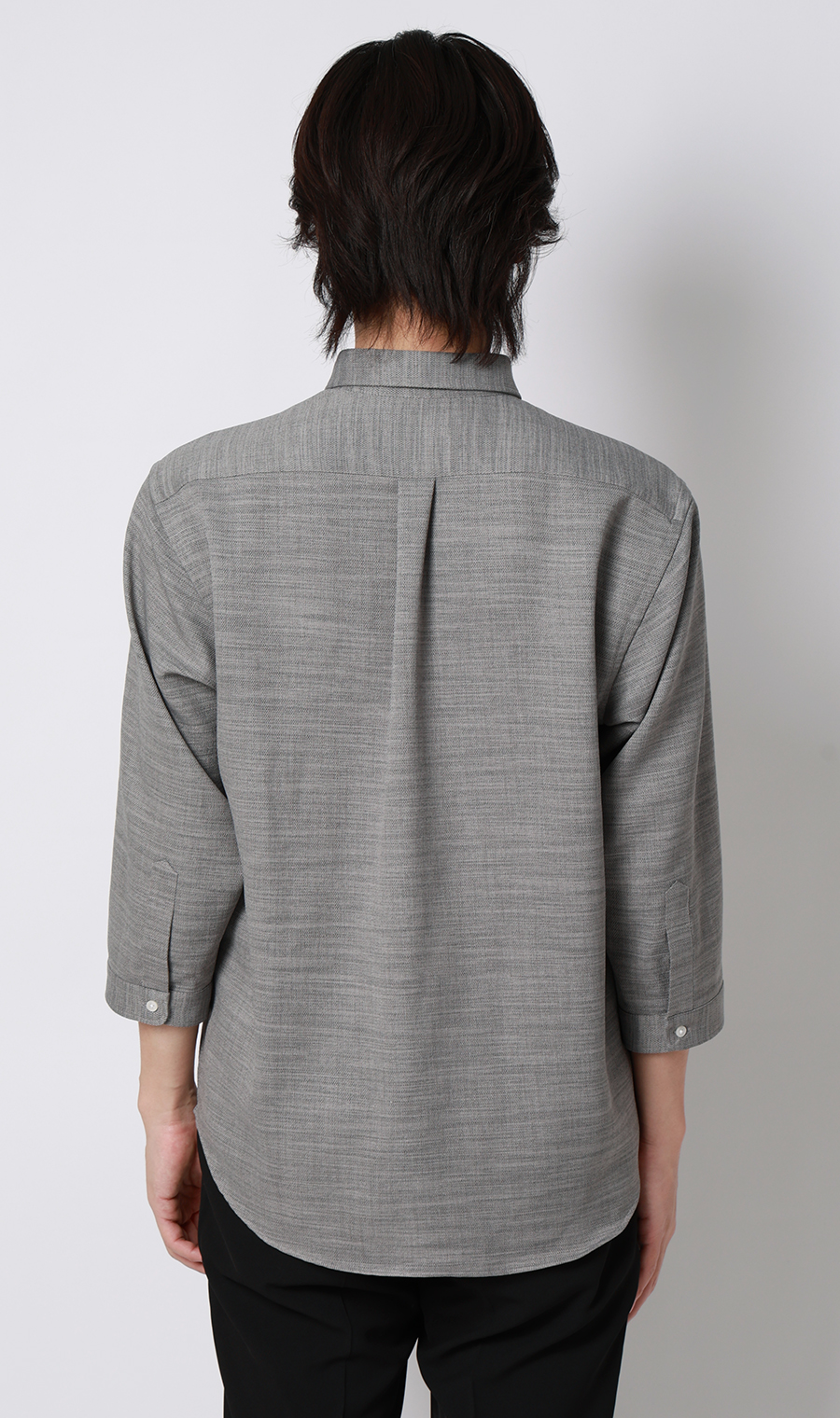 リネンライクボタンダウンシャツ【7分袖】【Reflax】 グレー S