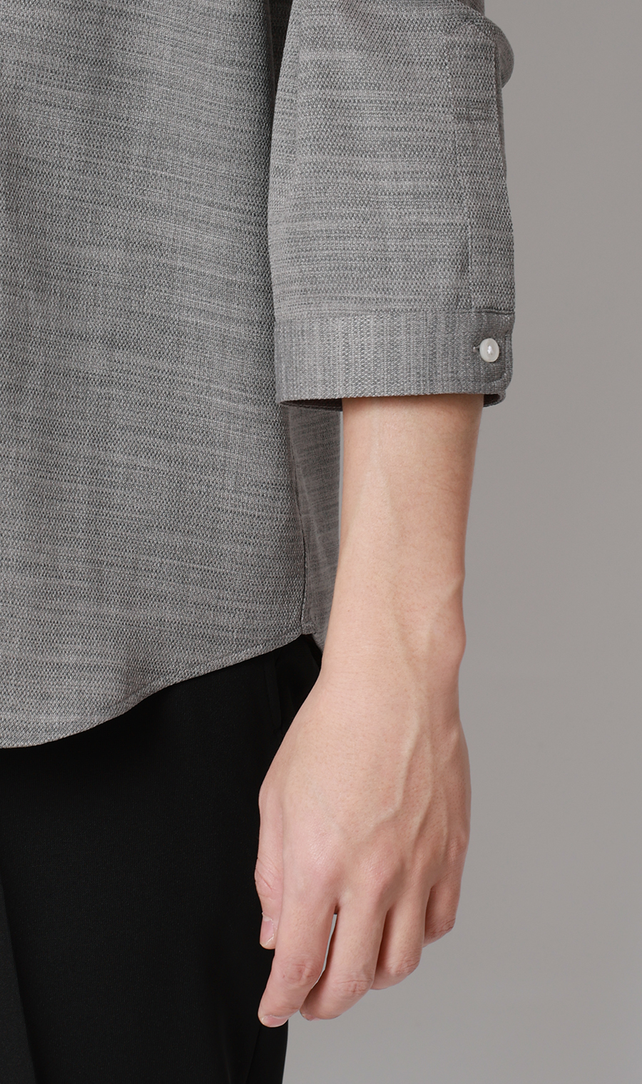 リネンライクボタンダウンシャツ【7分袖】【Reflax】 グレー S