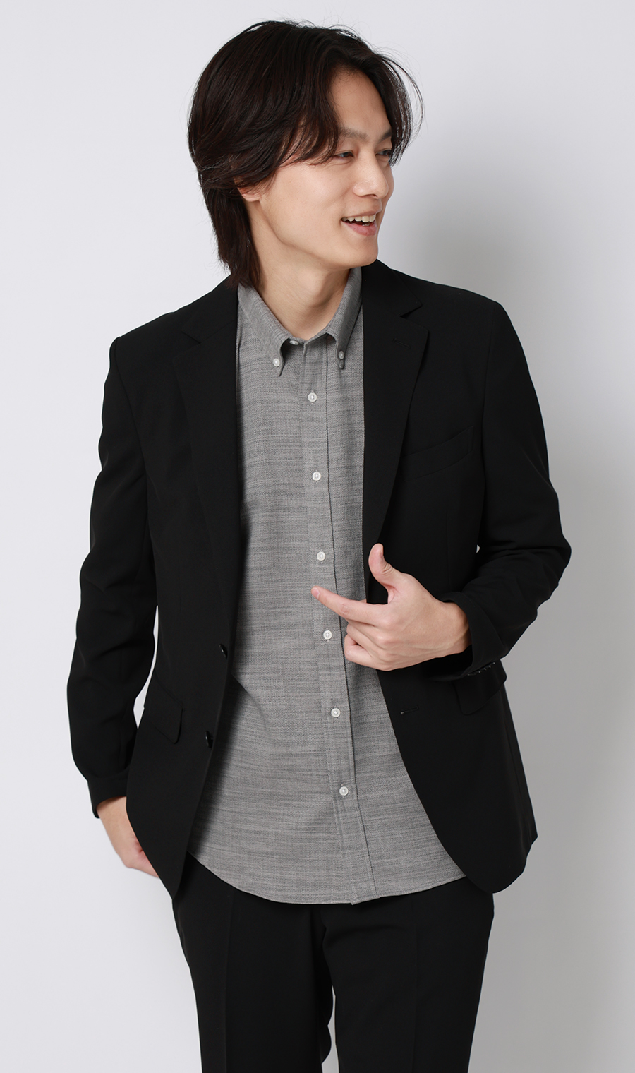 リネンライクボタンダウンシャツ【7分袖】【Reflax】 グレー S