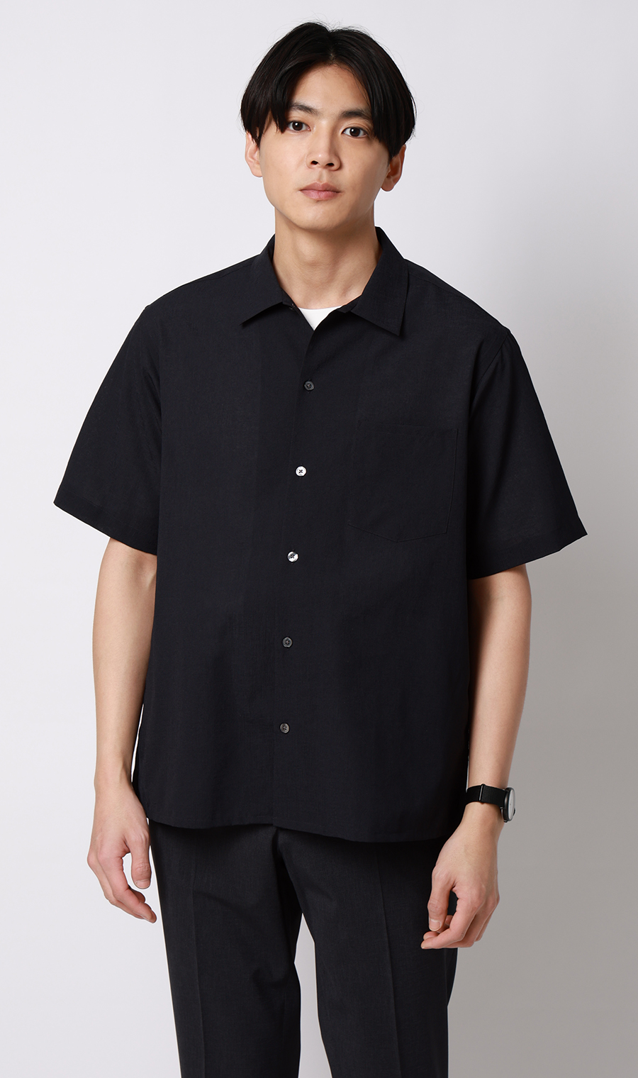 オープンカラーエアリーシャツ【半袖】【Reflax】 ネイビー S