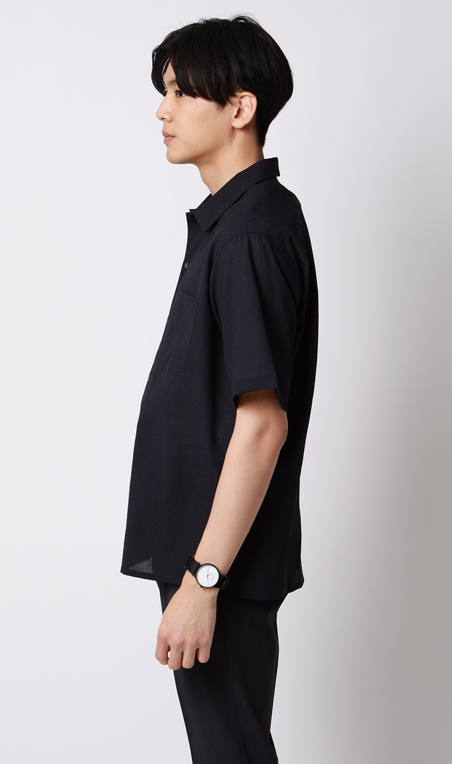 オープンカラーエアリーシャツ【半袖】【Reflax】 ネイビー S